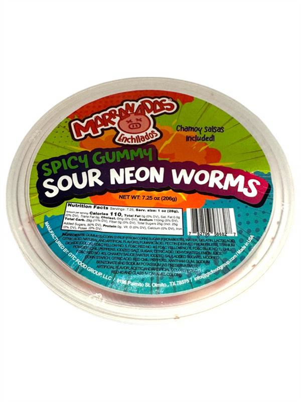 Marranadas Enchilados Spicy Gummy Sour Neon Worms 16/7.25 Oz (Pz)